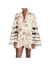 ROCOCO SAND Womens Wrap Dress Micro Mini Ivory Tie Bell Sleeve Cocktail Lined XS
