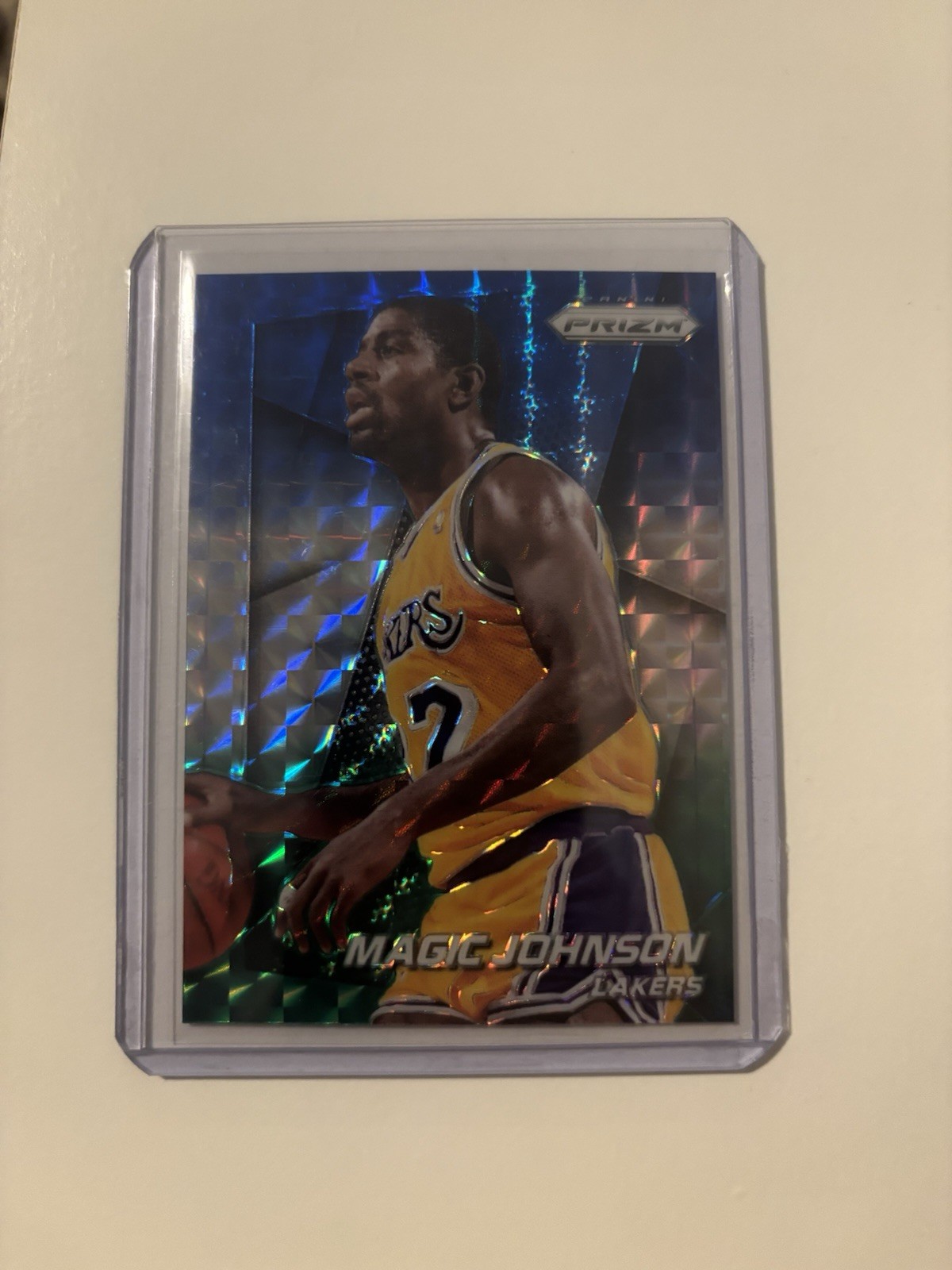 2014-15 Prizm Magic Johnson Prizm Blue and Green Mosaic #175 Lakers