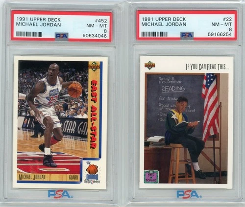 MICHAEL JORDAN 1991 UPPER DECK 2 Card Lot #22 & #452 PSA 8