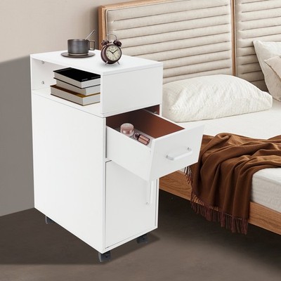 White Bedside Table, Storage Cabinet for the Bedroom, Side Table with 2-drawers