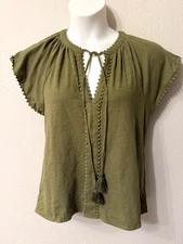 NWT Boden Size 10 Trim Detail Top With Tassel Tied Olive Green