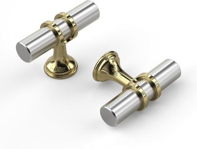 Haliwu 12 Pack/Brushed Nickel&Gold Cabinet Knobs 2 Tone T-bar Knobs Gold Draw...