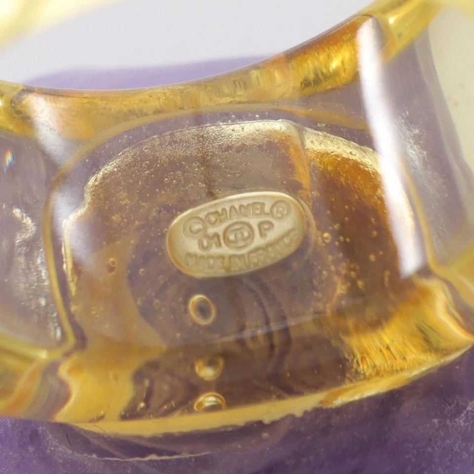 Anillo Chanel Camelia Resina Púrpura Amarillo Usado EE. UU. Talla #6.5 Mujer Foto 4 de 4