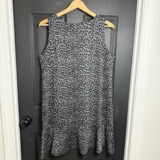 Loft Animal Print Sleeveless Mini Shift Dress Size 12 Ruffle Bottom