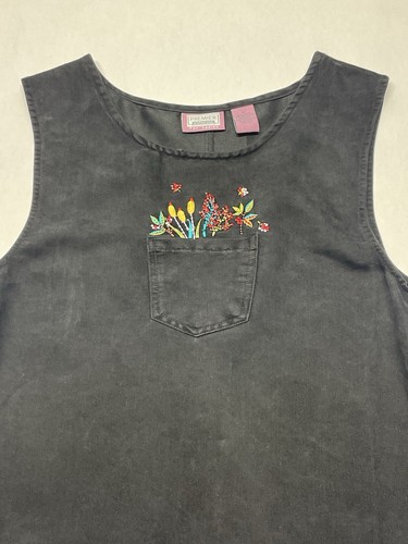 VTG Black Floral Embroidered Jumper Dress M Lagenlook 90s Y2K Artsy Boho Layer - Picture 9 of 19