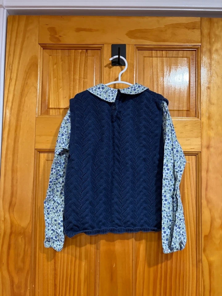 Próximo Top Suéter Tejido Cuello Floral Niñas 6-7 Años Azul Algodón En Capas Look Foto 2 de 4