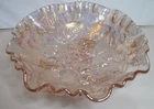 Lenox Imperial Raised Rose Pink Ruffled 8" Carnival Glass Iridescent Bowl
