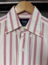 DRAKE’S London pink Awning Stripe Oxford Shirt sz. 15.5x39 Made in England