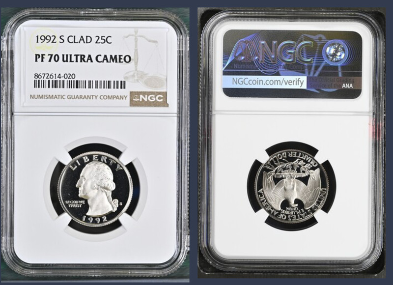 1992-S NGC PF70UCAM CLAD WASHINGTON QUARTER PROOF ULTRA CAMEO 25c PF 70 PR 70 DC