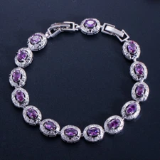 Trendy White Gold Cubic Zircon Allure Purple Round Women Dancing Party Bracelet
