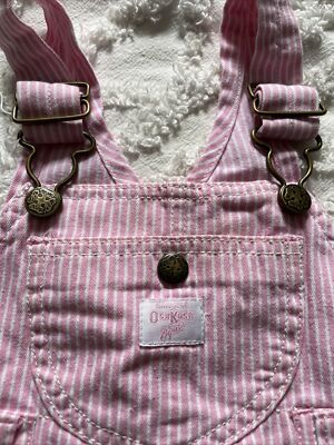 Vintage Baby Girls Oshkosh Bgosh Pink White Striped Short Overalls