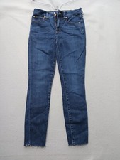 Toothpick Women's Jeans Size 27 Skinny Med Blue Frayed Hem Stretch Denim