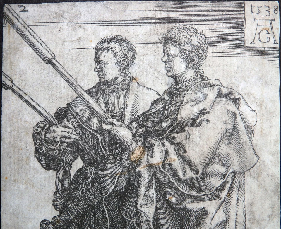 ALDEGREVER FACKELTRÄGER HOCHZEITSTÄNZER KUPFERSTICH MONOGRAMM SIGNIERT JAHR 1538 - Bild 4 von 4