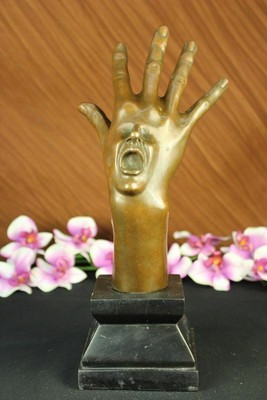 Original Abstract Hand With Face Bronze Statue Marble Base Figure Figurine Gift