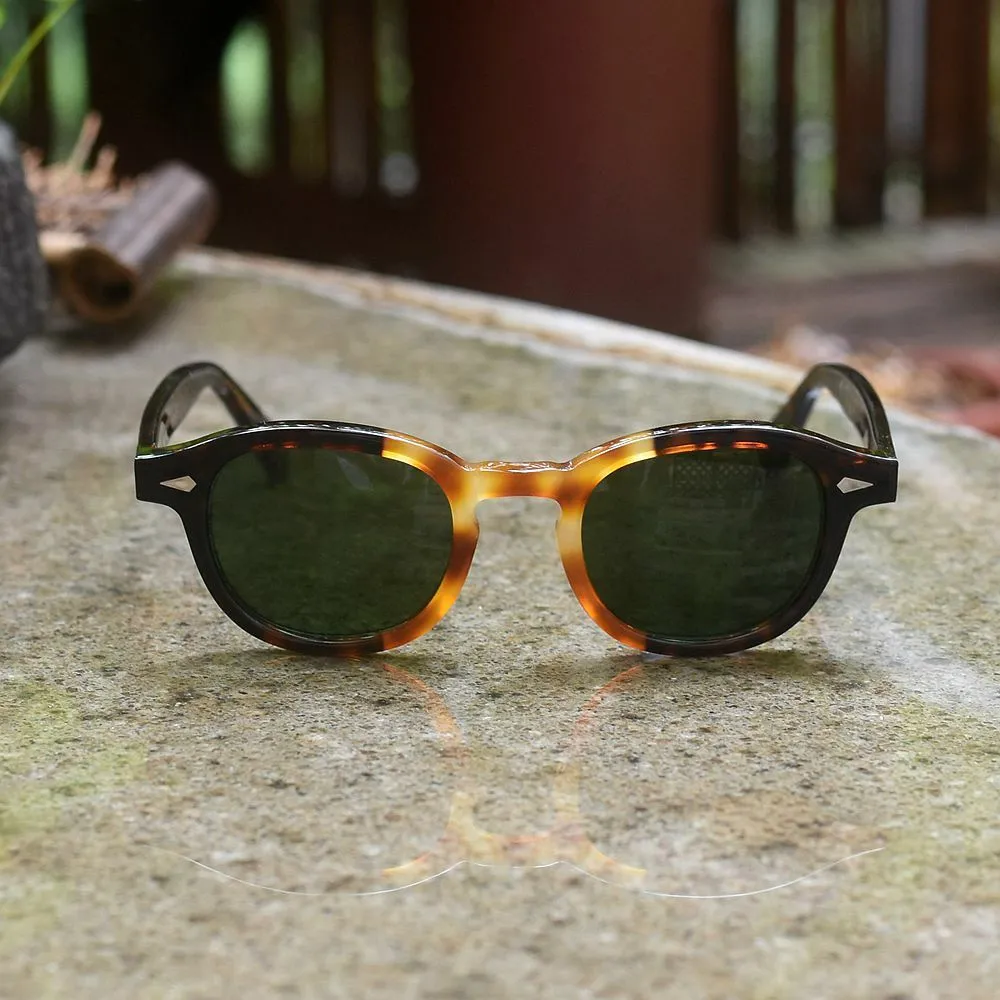 Vintage eye glasses round johnny depp tortoise frames men green glass lens  LARGE | eBay