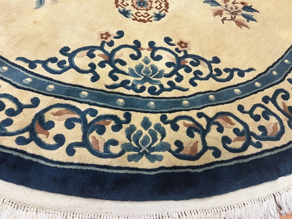 7'8" x 7'8" Round Chinese Art Deco Oriental Rug - 100% Wool - Hand Made - Image 4 of 4