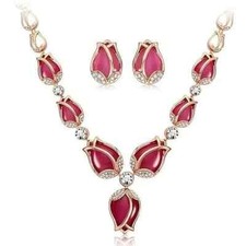 Latest Stylish Rose Gold Tulip Design Earrings Necklace Jewellery Set
