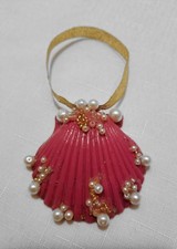 Pink Handmade Seashell Ornament with Czech Glass Pearls Christmas Ornament OOAK