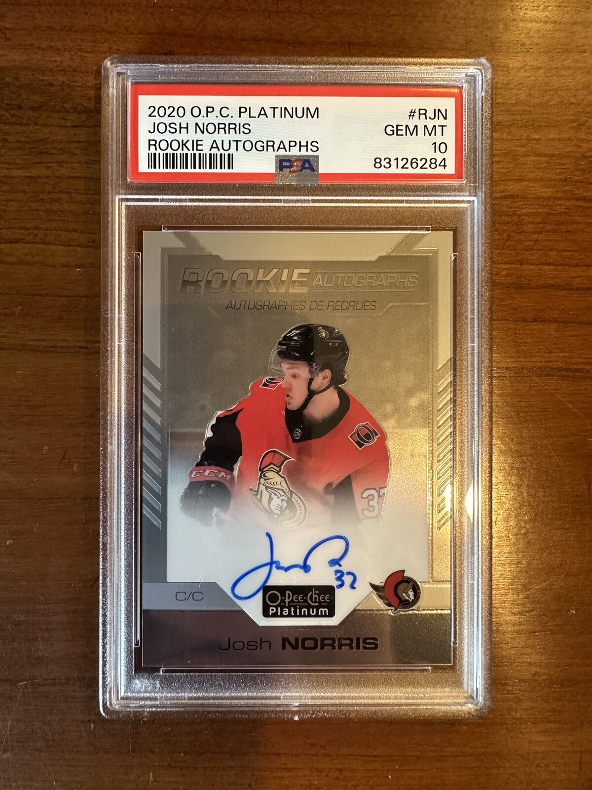 2020-21 O-Pee-Chee Platinum Rookie Auto Josh Norris #R-JN RC PSA 10 Sabres