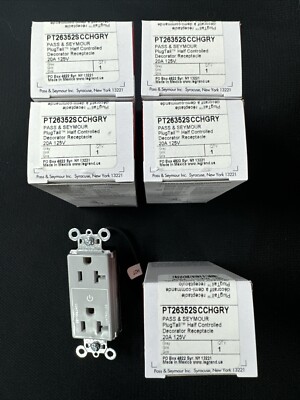 (LOT of 5) PT26352SCCHGRY LEGRAND PLUG TAIL DECORATOR RECEPTACLE PASS & SEYMOUR