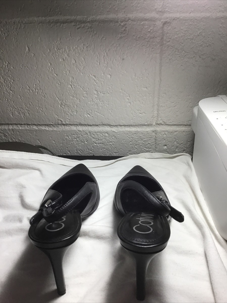 Womens Calvin Kleenex Riele Pointed Toe Slingback Pumps Black.Size 8M 100% Leath View 4