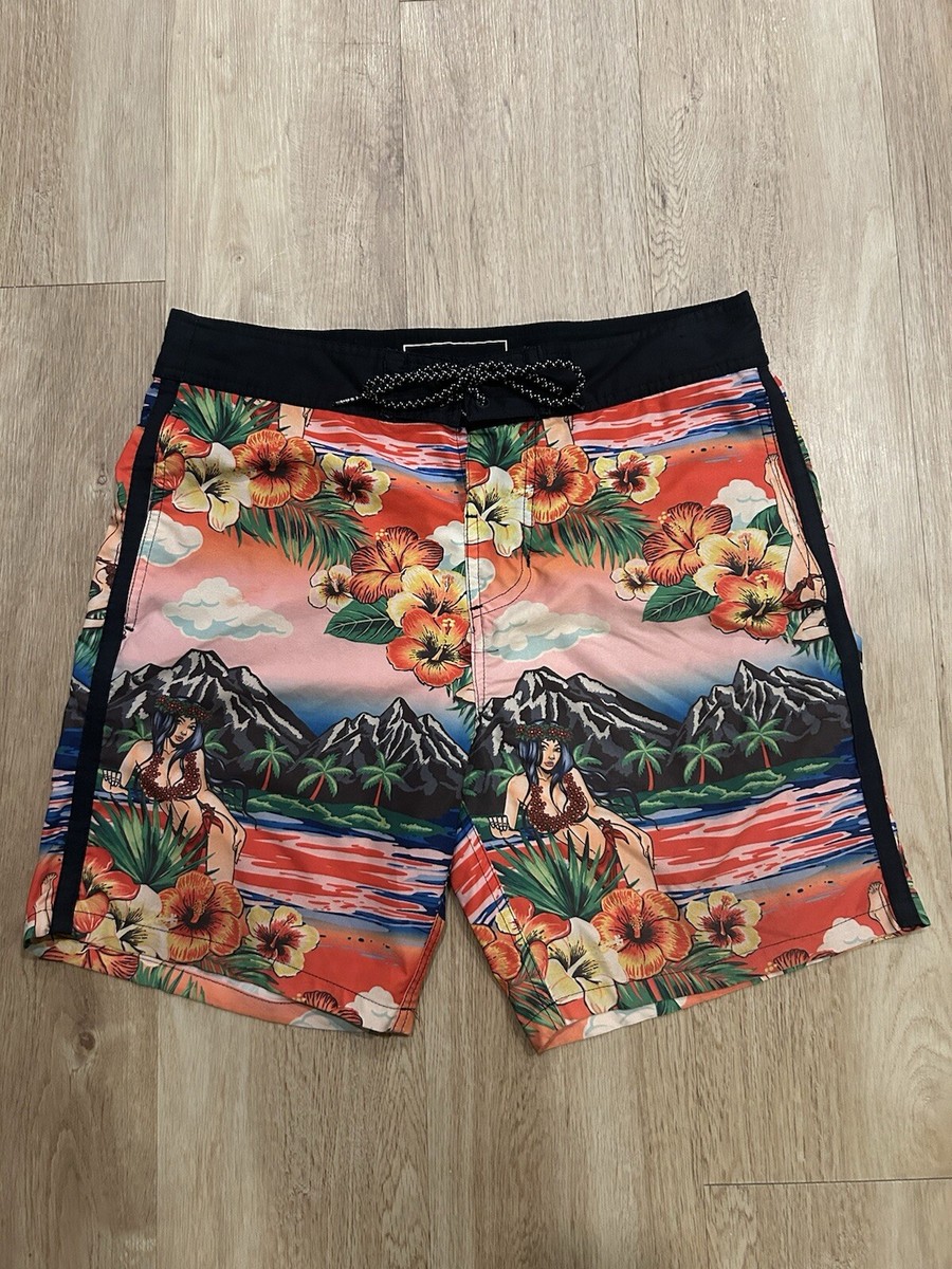 Vintage Lost Board Shorts W32 Anime Hula Girls Hawaii Sunset | eBay