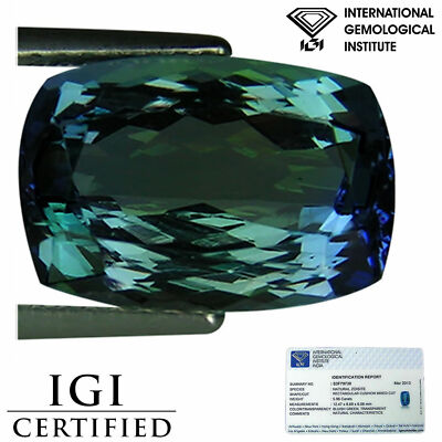 5.96 Ct IGI Certified Natural D Block Tanzanite AA+ Blue Green Cushion Cut