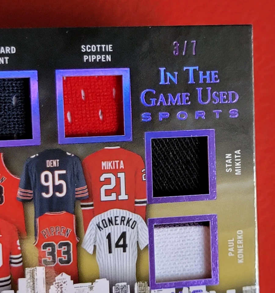 Michael Jordan GAME USED JERSEY CARD #d3/7 Scottie Pippen BOBBY HULL Dent BULLS - Image 2 of 3