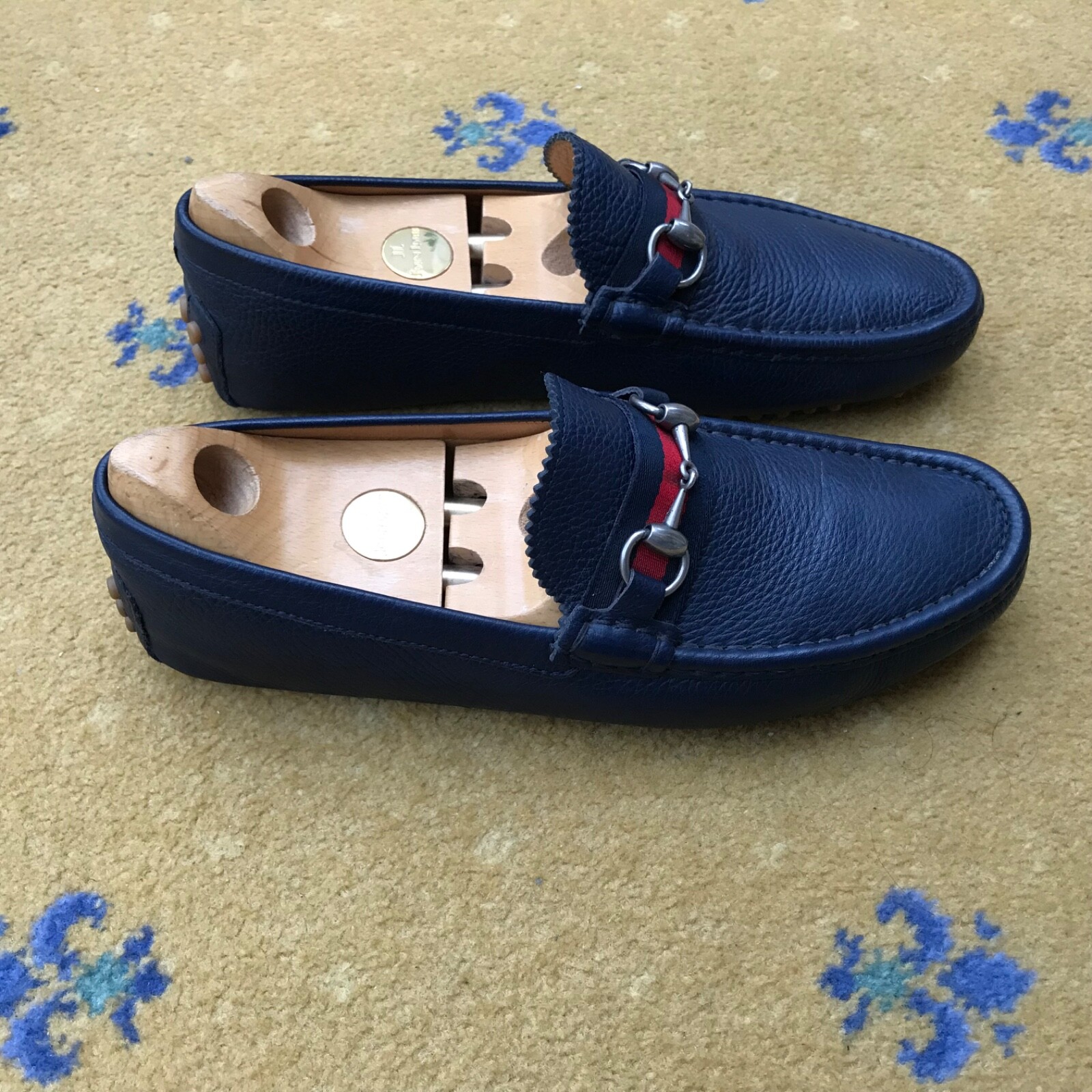 Gucci Leather Horsebit Web Blue Red Shoes Loafers Drivers Mens US 9 UK 8.5 42.5 thumbnail 6