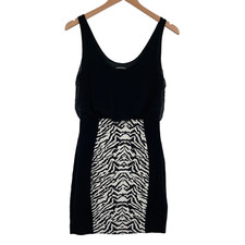 Express Sheath Dress Womens Small Black Zebra Print Knit Sleeveless Round Neck