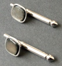 Silver Black Vintage Small Square Tuxedo Studs