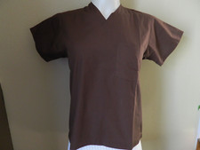 NWOT CHEROKEE ADULT WORK SHIRT TOP, short sleeve, dark brown, front pocket sz S