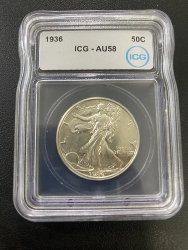 1936 P WALKING LIBERTY SILVER HALF DOLLAR ICG AU-58 - ABOUT UNCIRCULATED - 50C