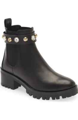 Karl Lagerfeld Paris Porshay Lug Sole Women's US 6.5 M Bootie Black Studded NWOB
