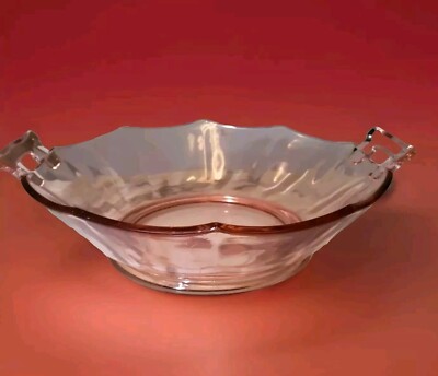 Vtg Imperial Glass Molly Bowl Open Handles & Ribbed Pink Depression Glass Unique