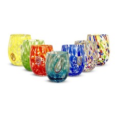 BICCHIERI PER ACQUA VETRO SOFFIATO GOCCE DI MURANO COLORATI MADE IN ITALY 6 PZ