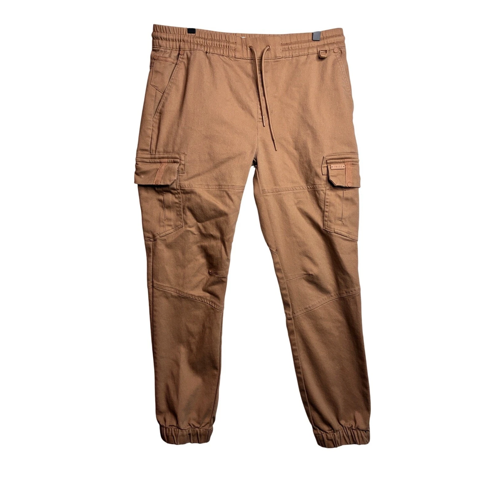 Twice Mens Slim Fit Cargo Jogger Pants Brown Elastic Waist Size 34