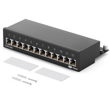 Patchfeld Cat 6A Patchpanel 12 Port RJ45 gesc...