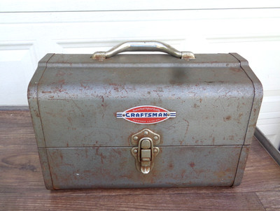 Vintage CRAFTSMAN Metal Power Tool Storage Box 14 x 9 x 7.5  Hip Roof Lid 1950's