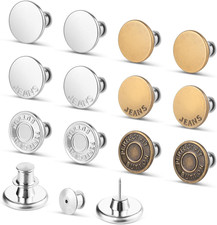 12 Sets Jean Button Pins, No Sew Instant Replacement Buttons, Reusable and Adjus