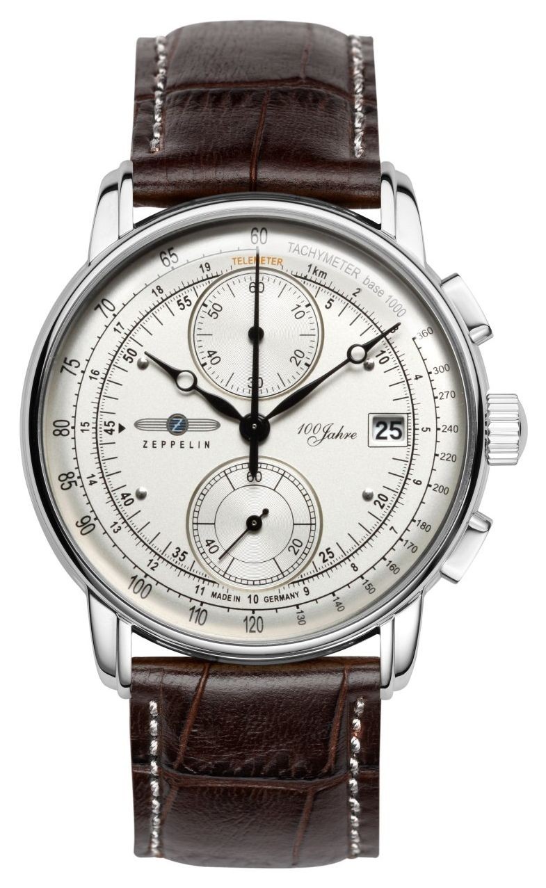 Zeppelin 100 Jahre Quartz Chronograph (42mm) Silver Dial / Brown Leather 8670-1