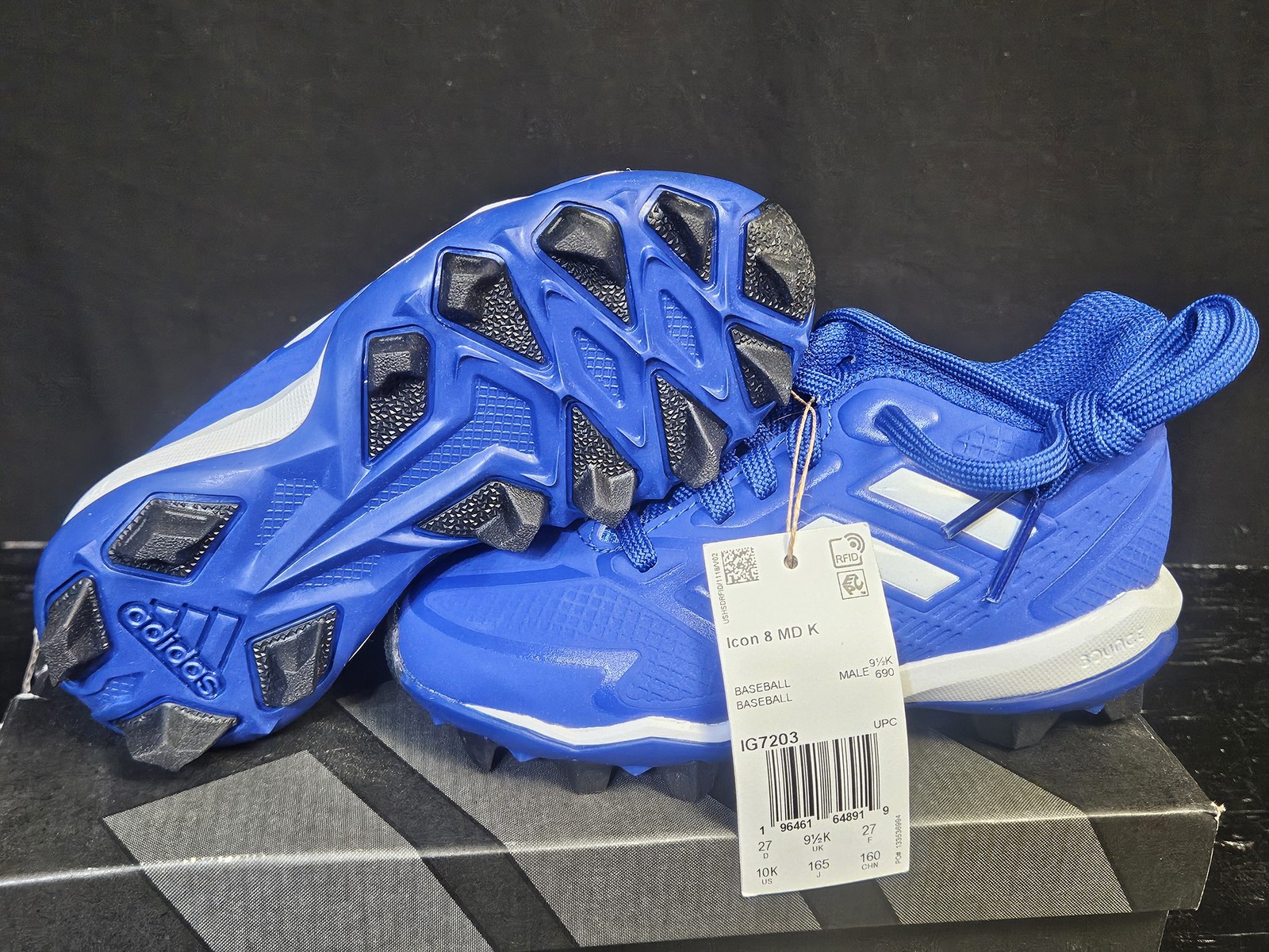 Adidas Icon 8 MD K Baseball Shoes Kids 10K Royal Blue White Cleats IG7203 New Adidas Icon 8 MD K Baseball Shoes Kids 10K Royal Blue White Cleats IG7203 New