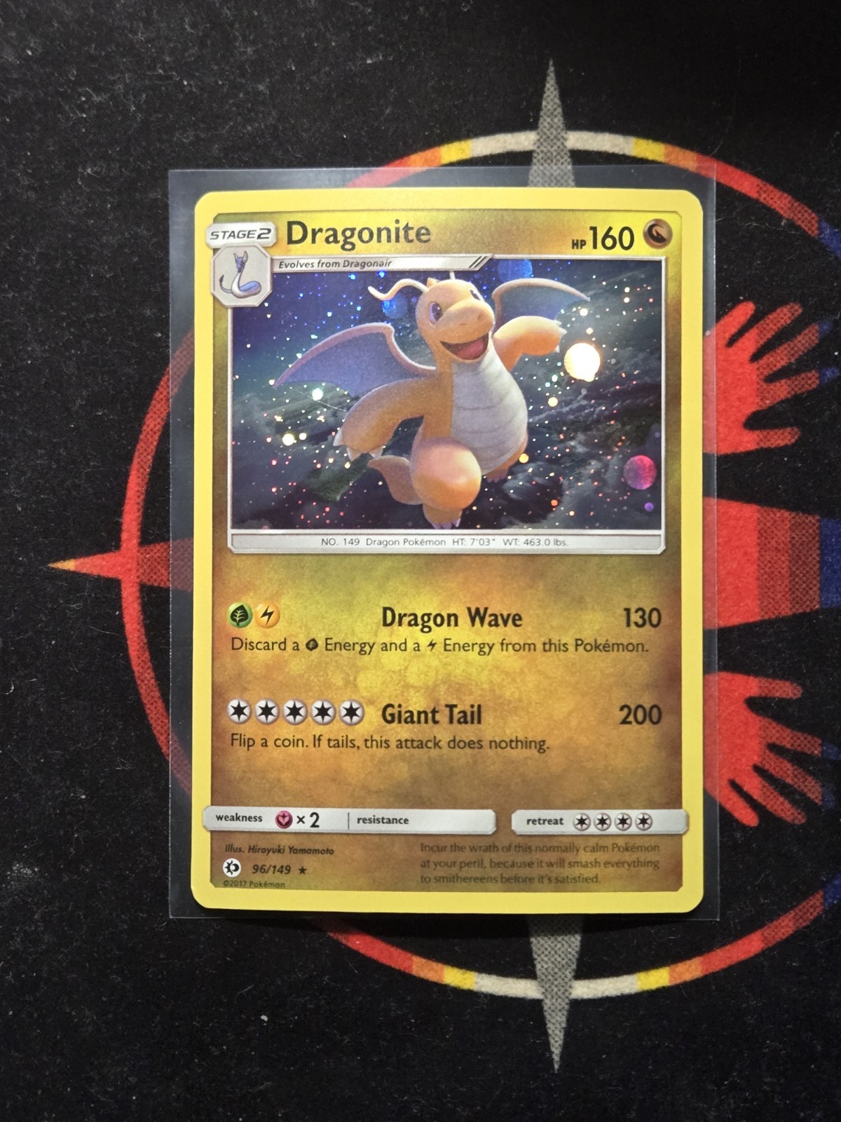 Pokemon Card Dragonite Cosmos Holo Sun & Moon Base Set 96/149 Holo Rare LP/MP