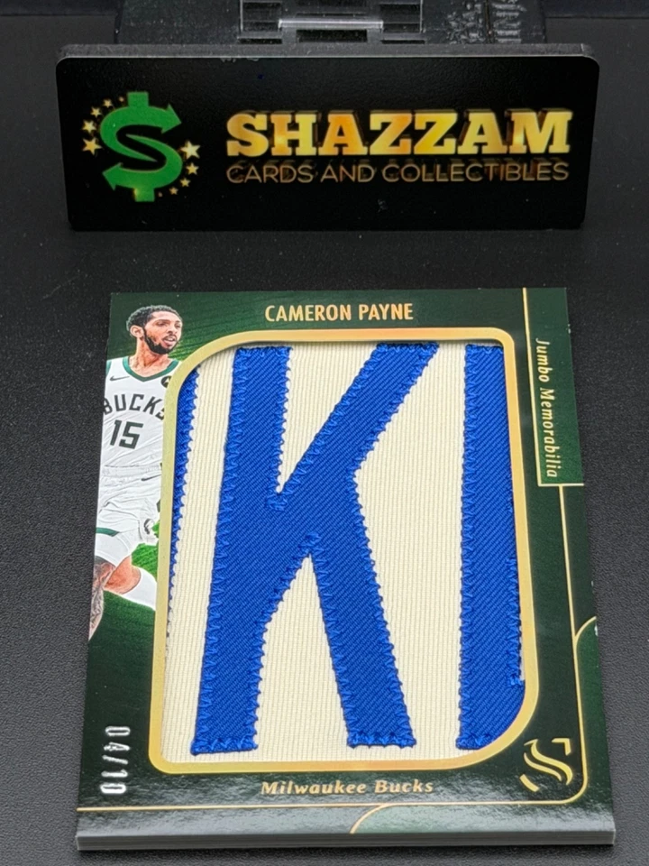 Parche usado juego Jumbo Cameron Payne Panini Silhouette 2024 "K" Milwaukee/10 Foto 3 de 4