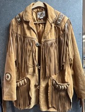 Scully Western Genuine Suede Leather Fringe Beaded Jacket Size 42 Native