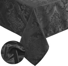 ELRENE HOME CAIDEN WOVEN DAMASK BLACK POLYESTER TABLECLOTH 60" x 120" OBLONG NEW