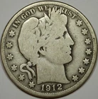 1912-P Silver Barber HALF DOLLAR 50C - G06 Condition - Book Value $65