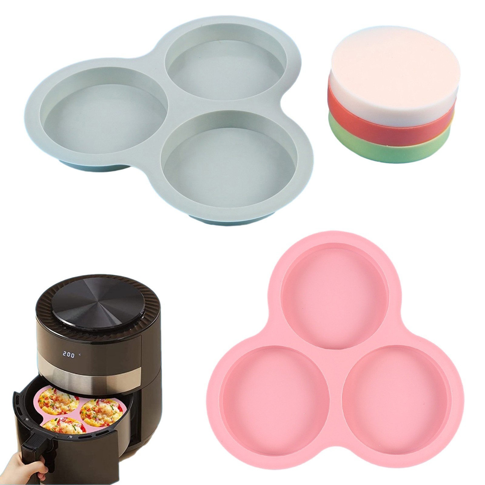 Sartén de huevos de silicona para freidora de aire hornear accesorio de cocina saludable y conveniente