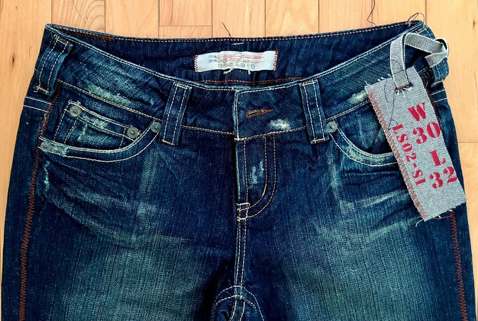 Pantalones de mezclilla con cremallera para hombre 1921 30-32 bota recta guante occidental funciona con etiquetas Foto 3 de 4