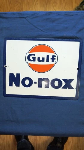 VINTAGE ADVERTISING  GULF NO-NOX  PORCELAIN  GAS PUMP PLATE (A) - EXCELLENT